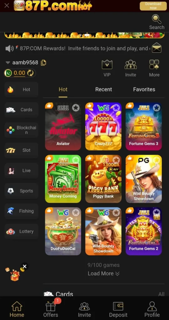 87P game Interface