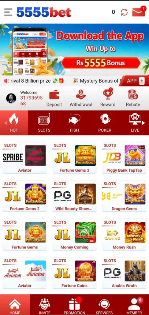 5555bet game interface