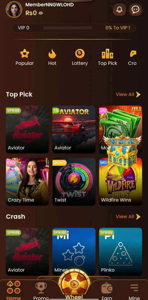 Pakclub game interface